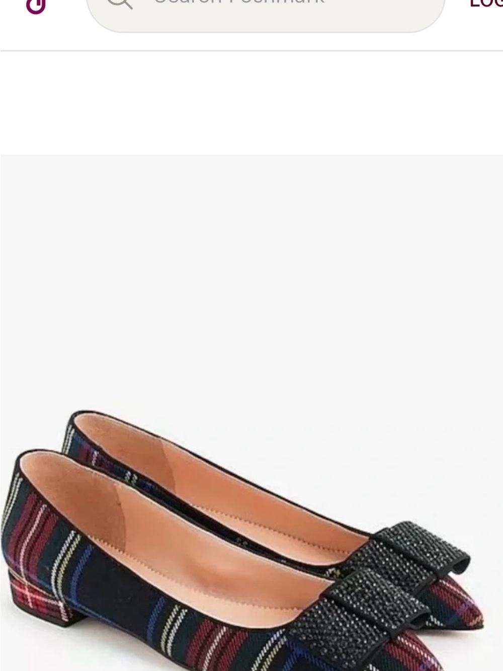 J. Crew Tartan Plaid Pointed Toe Crystal Bow Flats - Picture 8 of 8